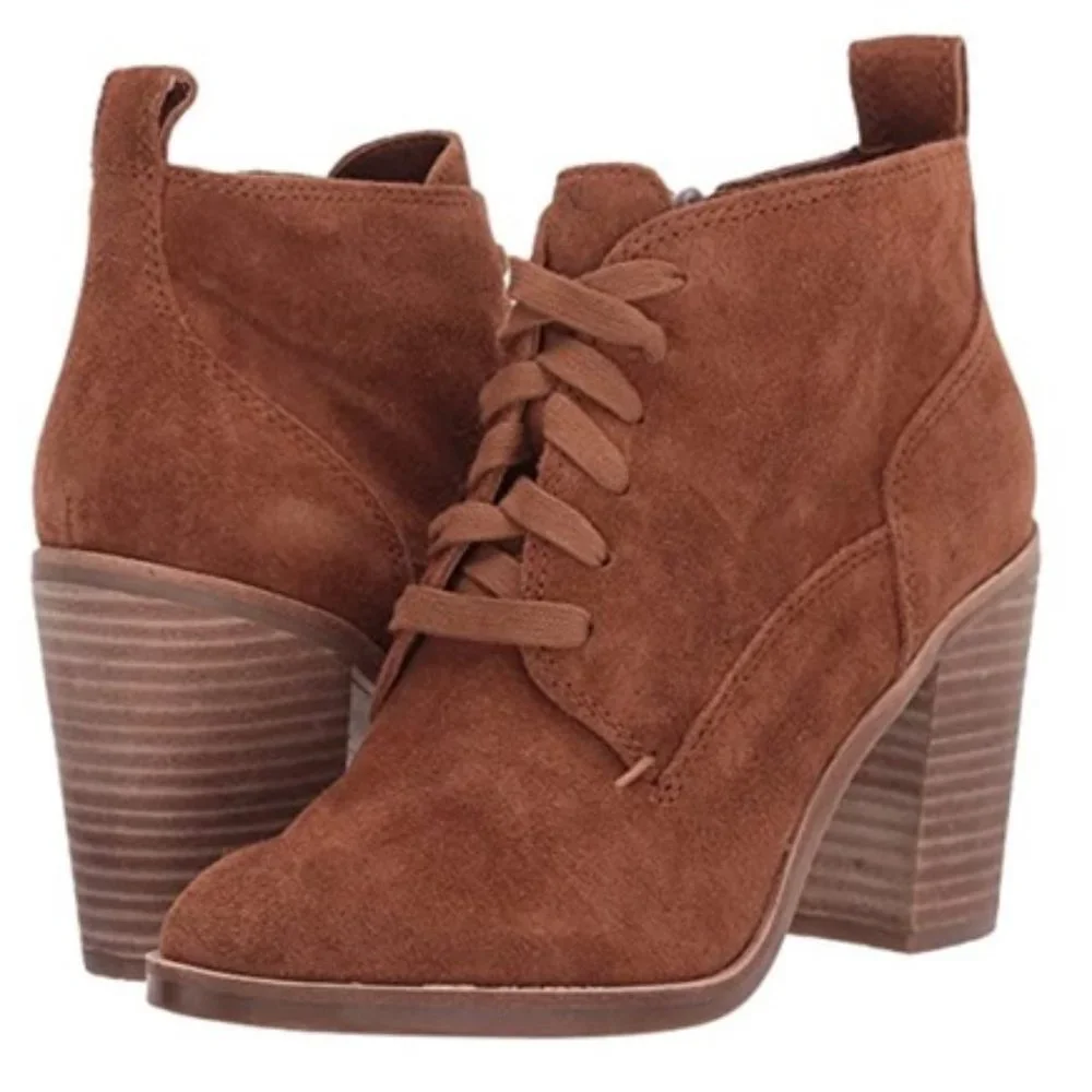 DOLCE VITA STANLI COGNAC SUEDE LACE UP ANKLE BOOT 8 NEW